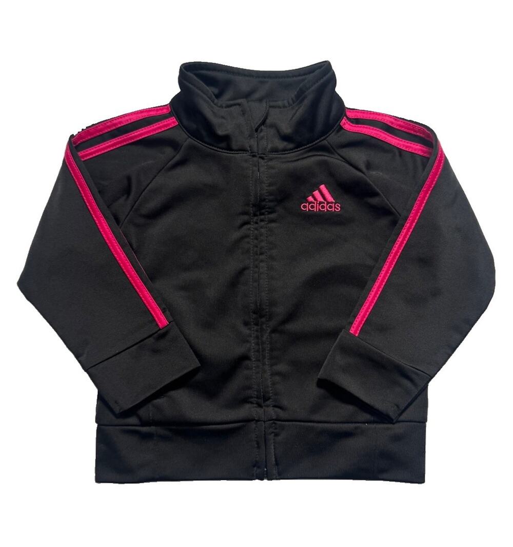 Adidas Toddler Girls Track Jacket Black Pink Full Zip 3 Stripe 12M Athletic